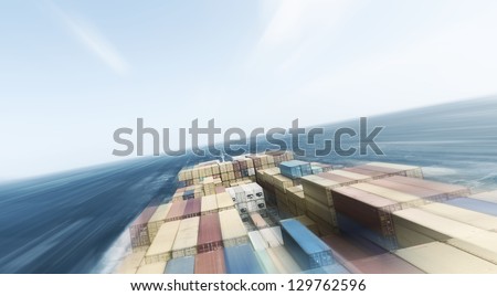 Large container vessel ship and the horizon, motion blur