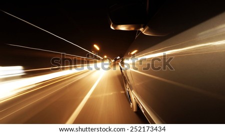 View from Side of Car Going Around Corner, Blurred Motion