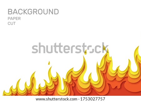 White poster with fire. Layered design in paper style. Place for text. Vector illustration Сток-фото © 