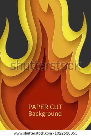 poster with fire. Layered design in paper style. Place for text. Vector illustration Сток-фото © 