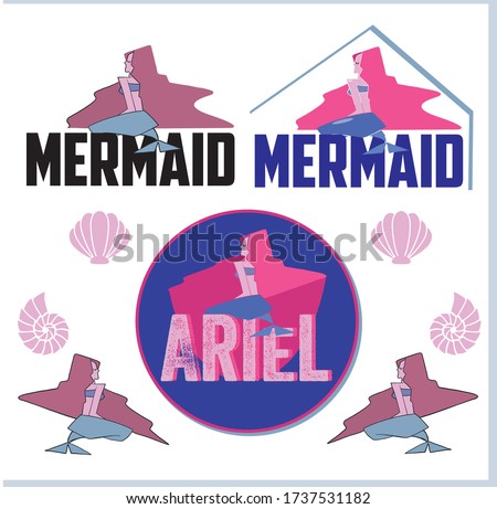 vector set of logos for the symbols of a mermaid, siren, ariel, for use in the branding of your business and company logo