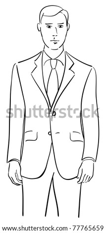 Drawing Of A Young Male Model Wearing A Tailored Two Piece Suit. Stock ...