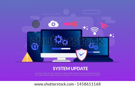 System Update Improvement Change New Version software. Installing update process, upgrade program, data network installation, flat icon,suitable for web landing page, banner, vector template