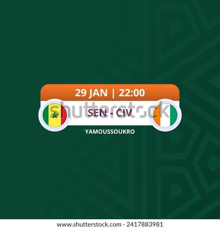 Senegal vs Ivory Coast. knockout stage Africa 2023, Soccer scoreboard broadcast graphic template