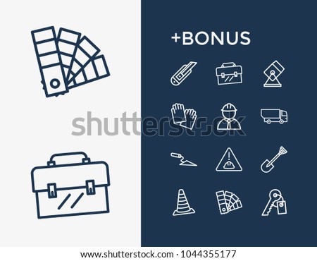Industrial icon set and trowel with engineer, color swatch and key. Lock related industrial icon vector items for web UI logo design.