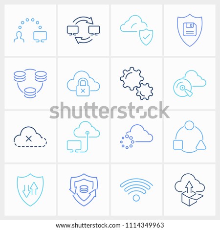 Cloud technology icon set and data processing with distributed database, server connection and backup. Recovery related cloud technology icon vector for web UI logo design.