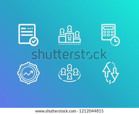 Hr icon set and kpi with record keeping, conference and collective leadership. Document related hr icon vector for web UI logo design.