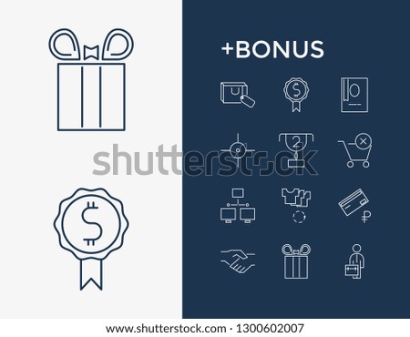 Commerce icon set and sale with local, silver and book. Trophy related commerce icon vector for web UI logo design.