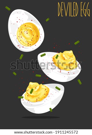 Deviled egg. Deviled Eggs with Paprika. Vector illustration 