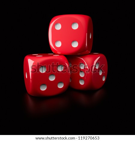 Three Red Dice Showing Different Sides (On A Right-Handed, 6-Sided Die ...