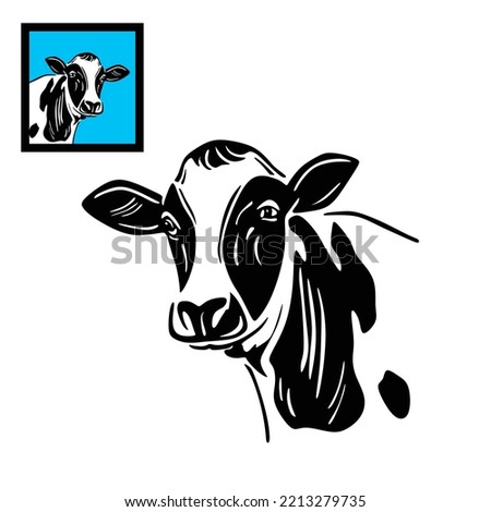 MILK COW HEAD LOGO, silhouette of cattle face in black vector illustrations