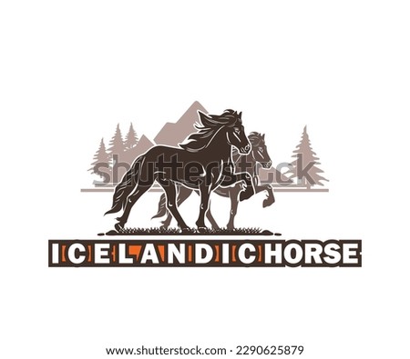 ICELANDIC HORSE LOGO, silhouette of great strong elegant horse standing vector illustrations