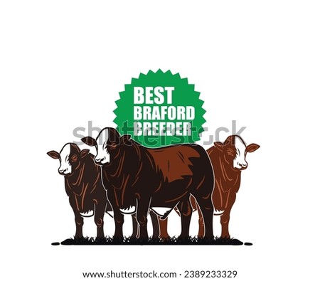 big red braford cattle standing logo, silhouette of strong and healthy cow, vector illustrations