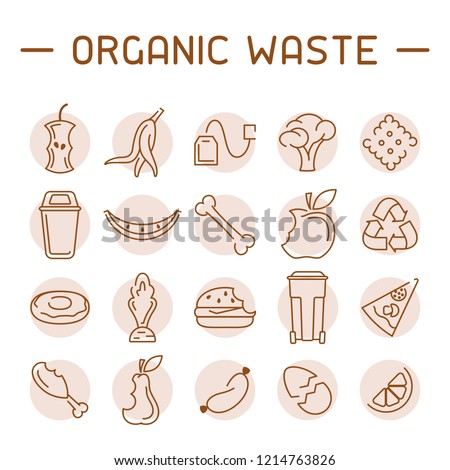 Organic waste icons set. Linear style vector illustration