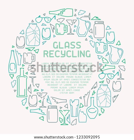 Glass recycling info poster. Line style vector illustration. There is place for your text