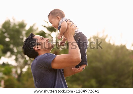 Similar – Image, Stock Photo Baby son standing on mothers feet