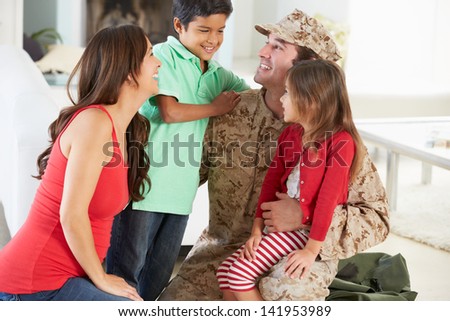 Similar – Image, Stock Photo Girl hugging military man after homecoming