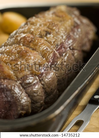 Roast Topside of British Beef in a Tray with Roast Potatoes