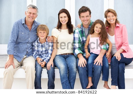 Portrait multi-generation family outdoors