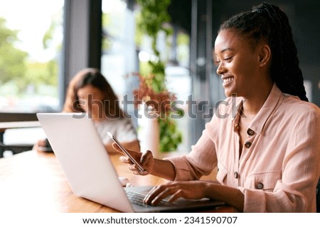 Similar – Image, Stock Photo Woman with coffee working on computer