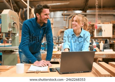 Similar – Image, Stock Photo Male carpenter working with wood in garage