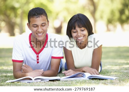 Teenage Couple Studying In Park