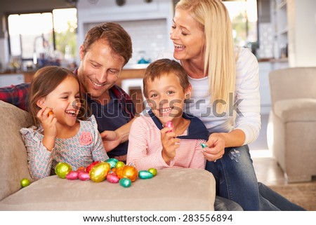 Family celebrating Easter at home