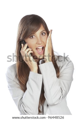 young caucasian businesswoman with surprised facial expression