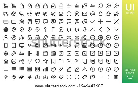 Modern UI Kit - Shopping and ecommerce icon set. Set of shopping bag, buy cart, delivery, payment card, contact us, map location, user symbol, arrows, online assistant and other ui elements and icons