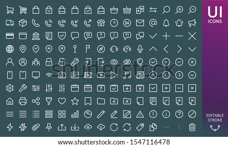 Rectangular style website icons ui material design set. Set of ecommerce and online shopping icons - cart, bag, delivery truck, payments, arrows, assistant, chat, filter, documents on dark background.