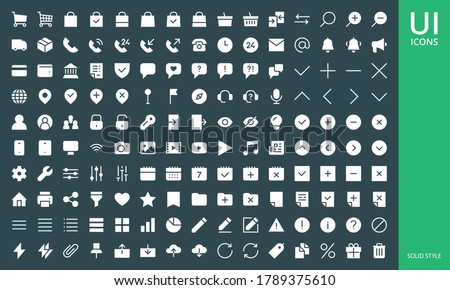 UI UX icon set. Set of website user interface solid and glyph icons