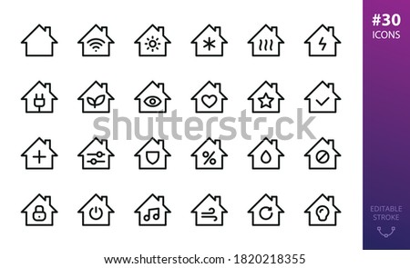 Smart home systems icon set. Set of passive house, eco home, ventilation, electricity, lighting, surveillance system isolated vector icon