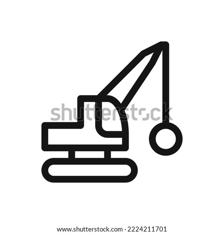 Wrecking ball excavator isolated icon, demolition crane machine outline vector symbol with editable stroke