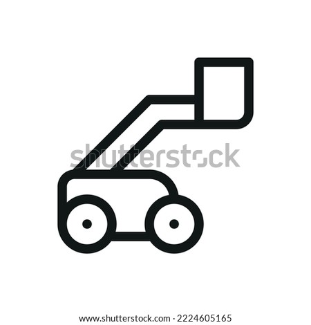 Boom lift isolated icon, articulating and telescopic boom lift, cherry picker vector symbol with editable stroke