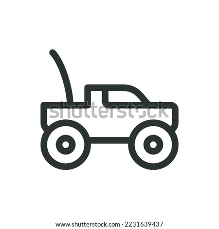 RC car isolated icon, off road monster truck toy linear icon, remote control car outline vector icon with editable stroke