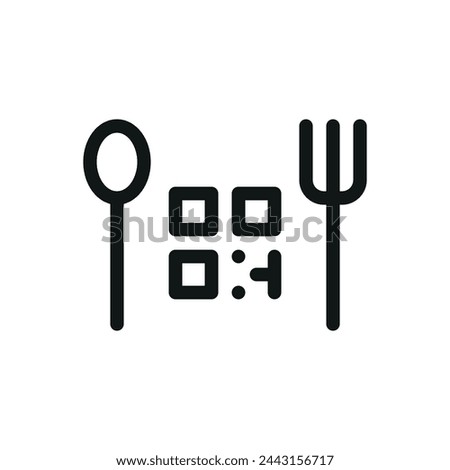 QR menu isometric icon, spoon and fork with QR code vector symbol with editable stroke