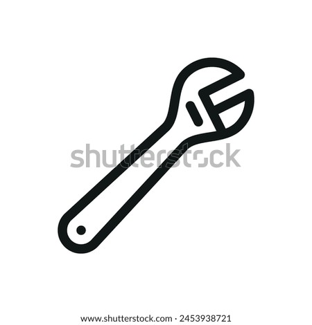 Adjustable wrench isolated icon set, plumbing pipe wrench vector symbol with editable stroke