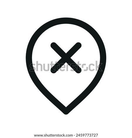 Map pin not available isolated icon, map location out of stock linear icon, delete map marker outline vector icon with editable stroke