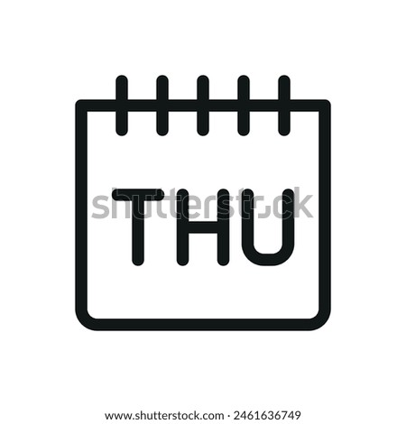 Thursday calendar isolated icon, THU week day vector symbol with editable stroke