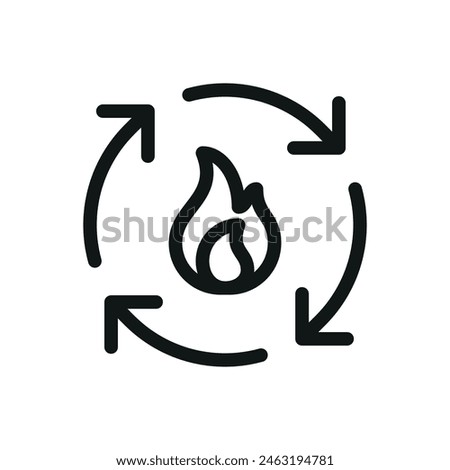 Flame reaction arrows isolated icon, fire flame circle rotate arrow vector symbol with editable stroke