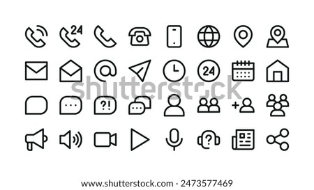Communication isolated icons set. Set of classic UI website icons with editable stroke