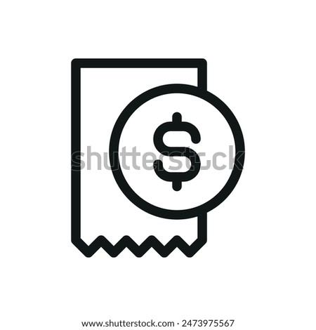 Receipt with dollar coin isolated icon, loyalty points receipt vector symbol with editable stroke