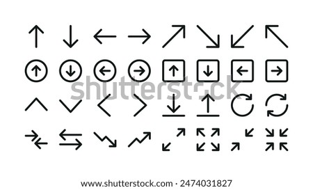 Arrows UI isolated icons set. Set of line vector icon with editable stroke