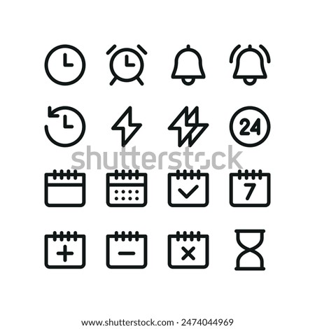 Time and date icons. UI isolated icons with editable stroke