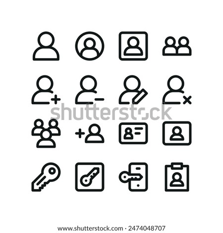 User icons set. UI line icons with editable stroke