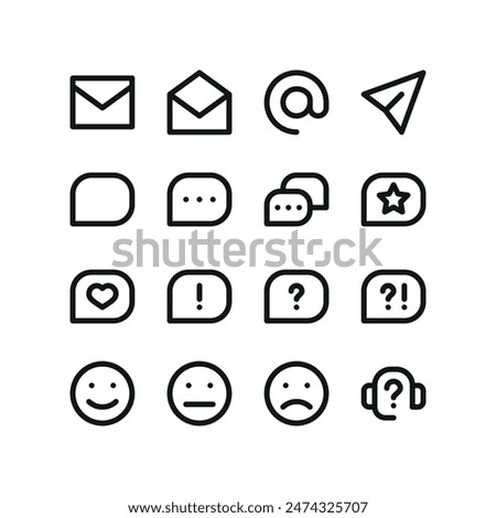 Chat icons set. Set of UI isolated icons with editable stroke