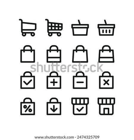 Shopping cart icons set. Set of UI isolated icons with editable stroke