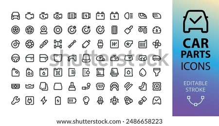 Car spare parts UI icons set. Auto parts vector symbols with editable stroke