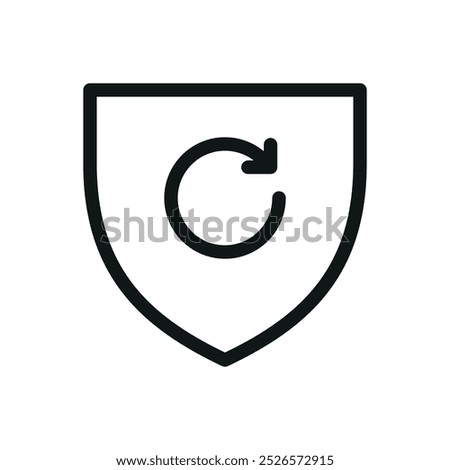 Renew insurance isolated icon, shield with rotate arrow vector symbol with editable stroke