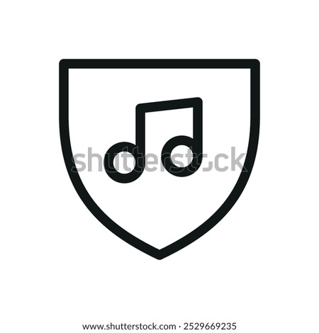 Music shield isolated icon, music copyright protection vector symbol with editable stroke